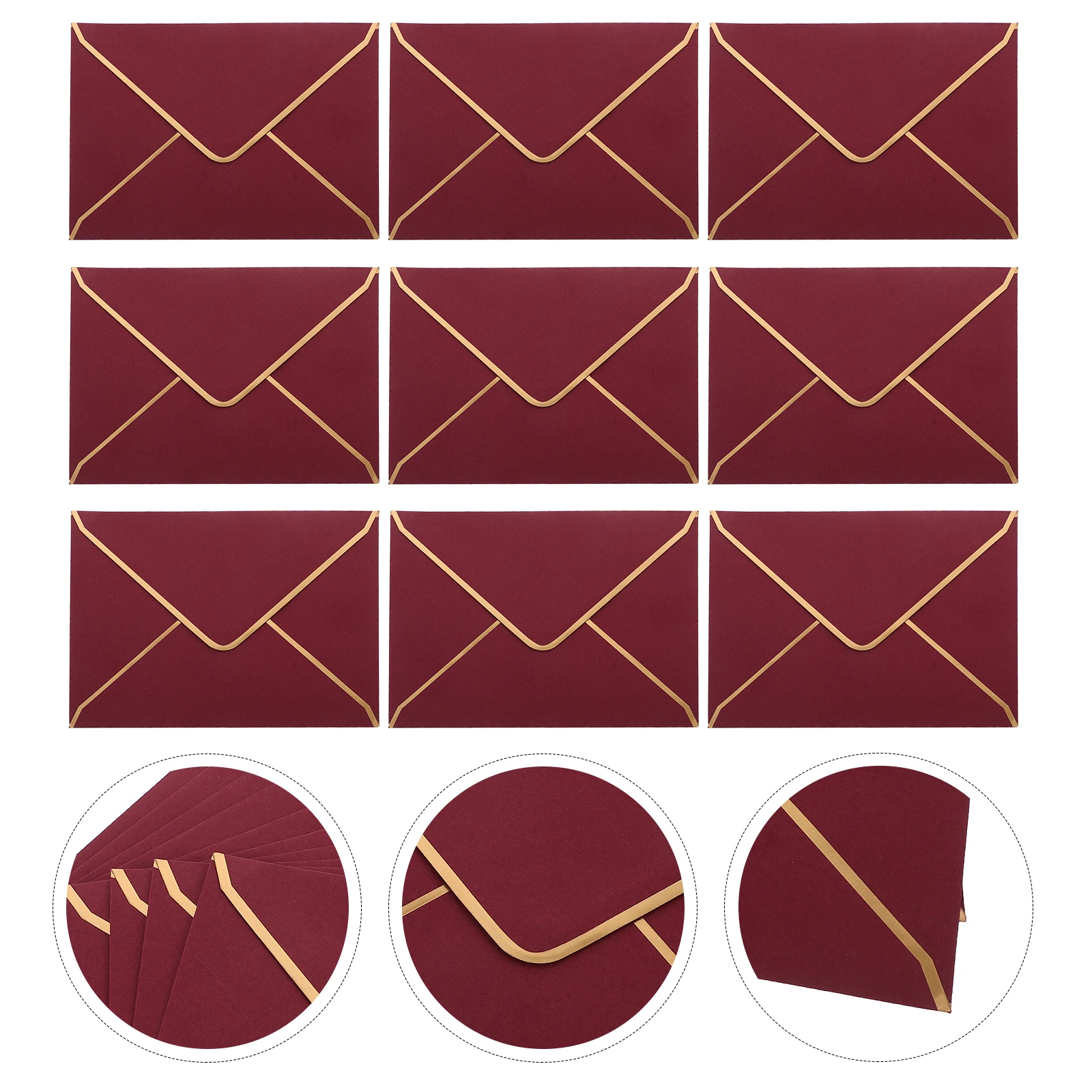 

10pcs Burgundy Gilded Edge Envelopes Kraft Paper Business Invitation Letter Writing Supplies Elegant Stationery Cover