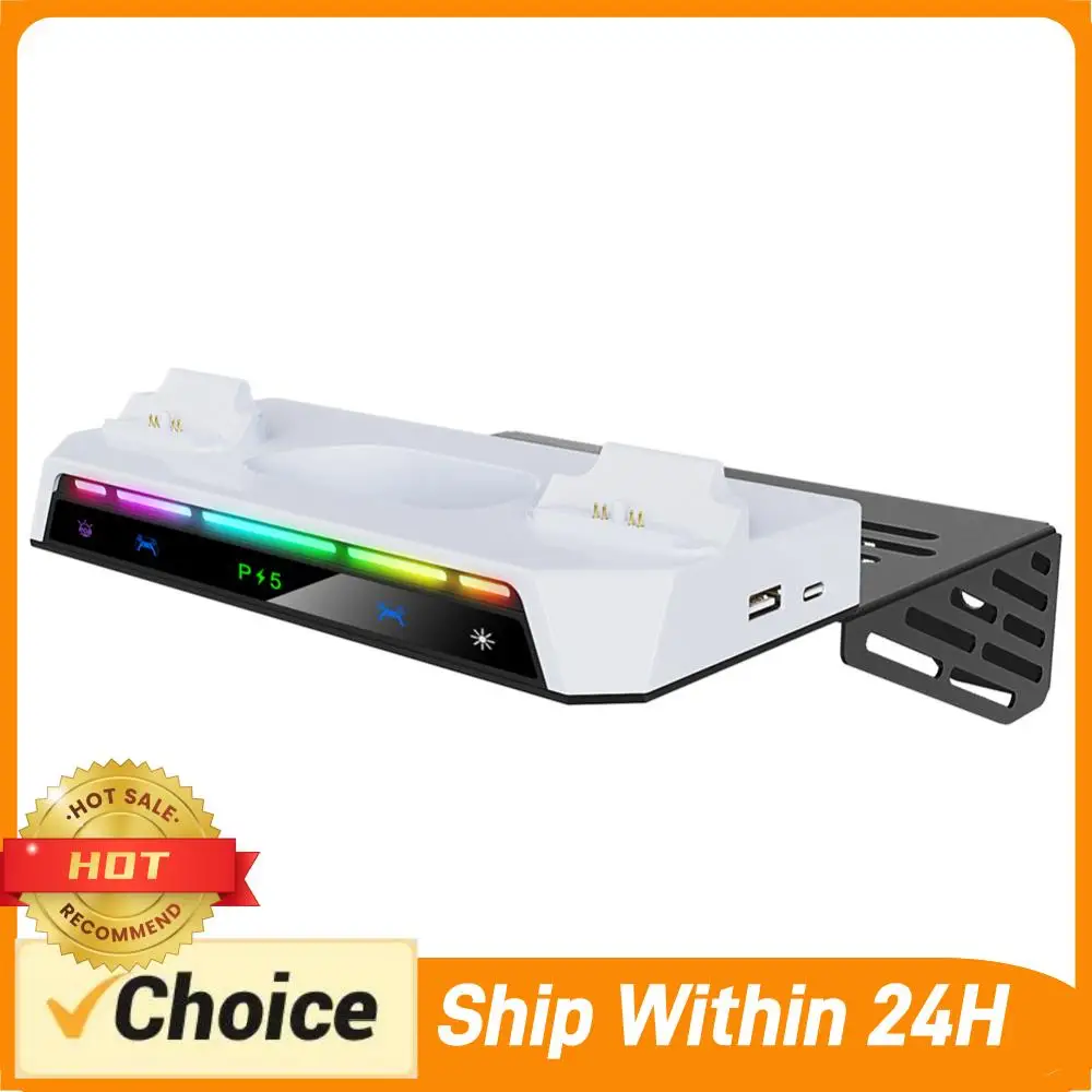 

Wall Bracket with Dual Controller Charging Station Metal Wall Hanging Charger Stand for PS5 and PS5 Slim Consoles Disc & Digital