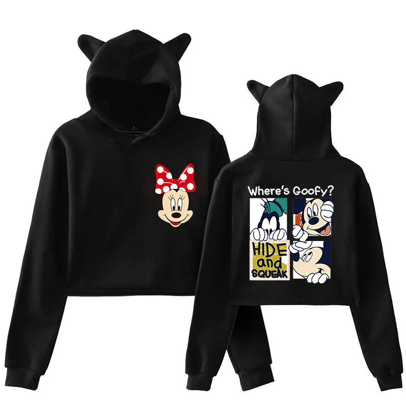 90s Cat Hoodies Minnie Disney Hoodie Crop Top Mickey Mouse Women Sweatshirt Kids Boys Girls Harajuku Streetwear Clothes Cropped