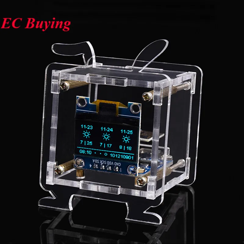 ESP8266 Mini Electronic Clock DIY Kit OLED 2.4G WIFI Time Temperature Humidity Date Week Weather Forecast Indicator DC 5V Clocks