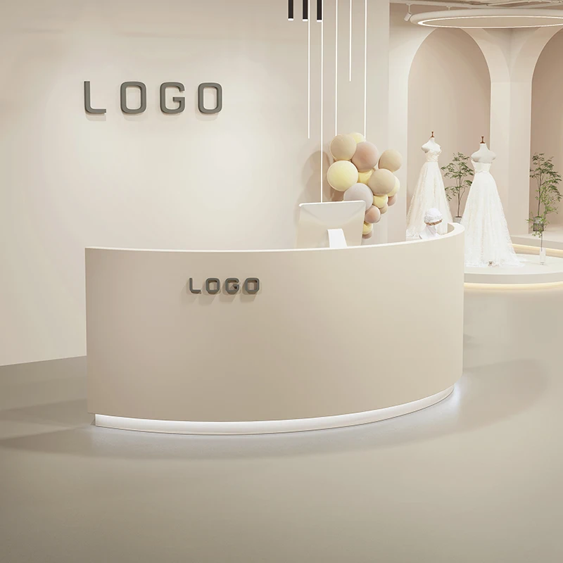 

Custom Mini Curved Small Retail Curved Reception Desk Beauty Salon Circular Small Inside