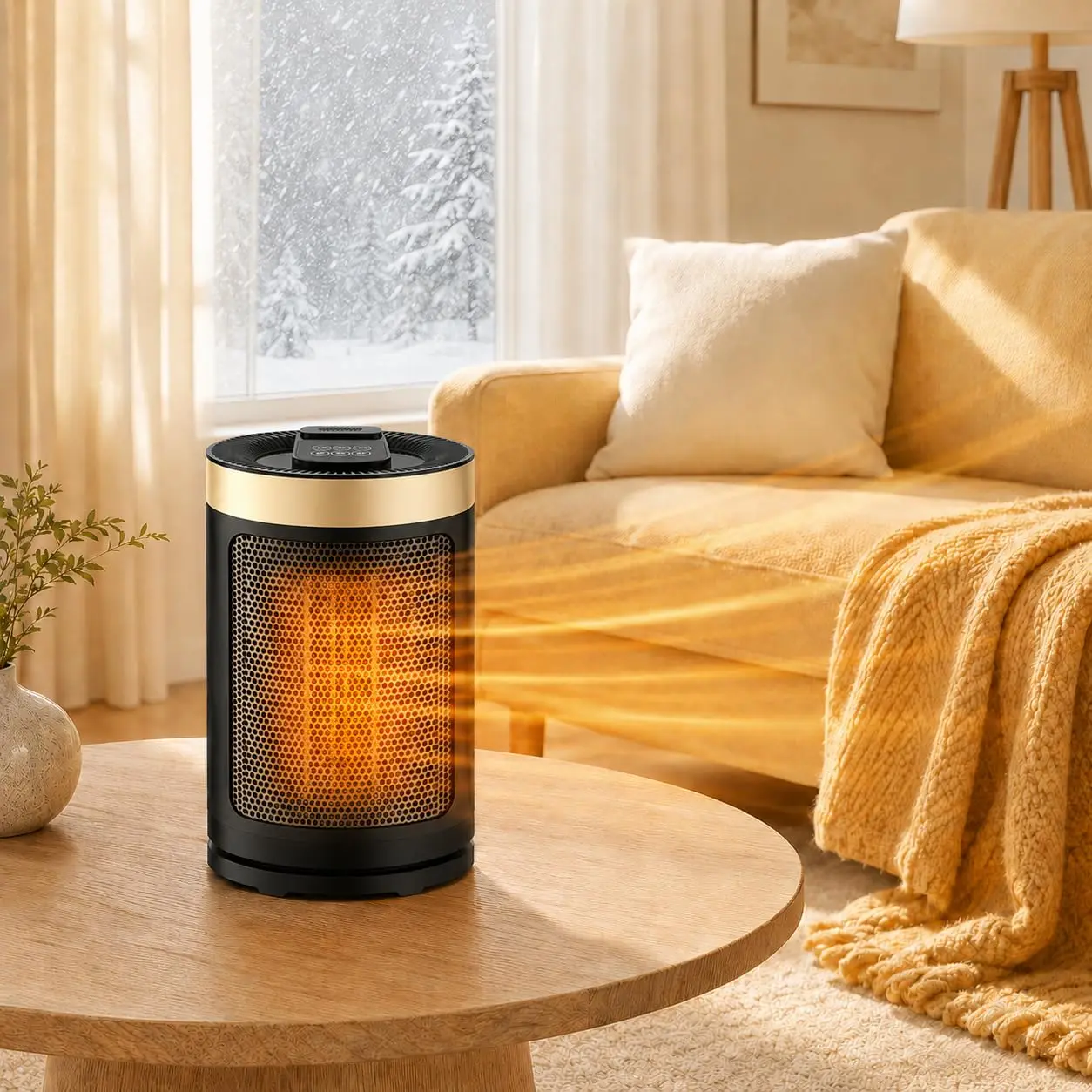 1500W Portable Ceramic Space Heater with 4 Heat Settings, Adjustable Thermostat, 12H Timer, Digital Display, Remote Control, Quiet Operation, Tip-Over & Overheat Protection