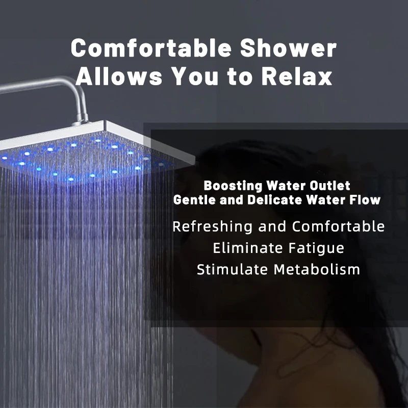 Zhang Ji 8 Inch Stainless Steel LED Waterfall Shower Head Bathroom Square 20cm Big Panel Rainfall Showerhead Ceiling Mounted