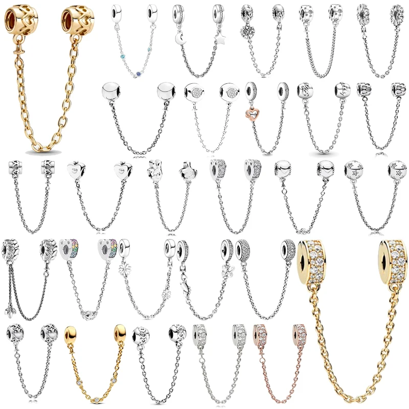 Hot Sale Gold Rose Gold Safety Chain Charm Beads Fit Original 925 SilverPandora Bracelets DIY Fashion Gifts For Women Jewelry