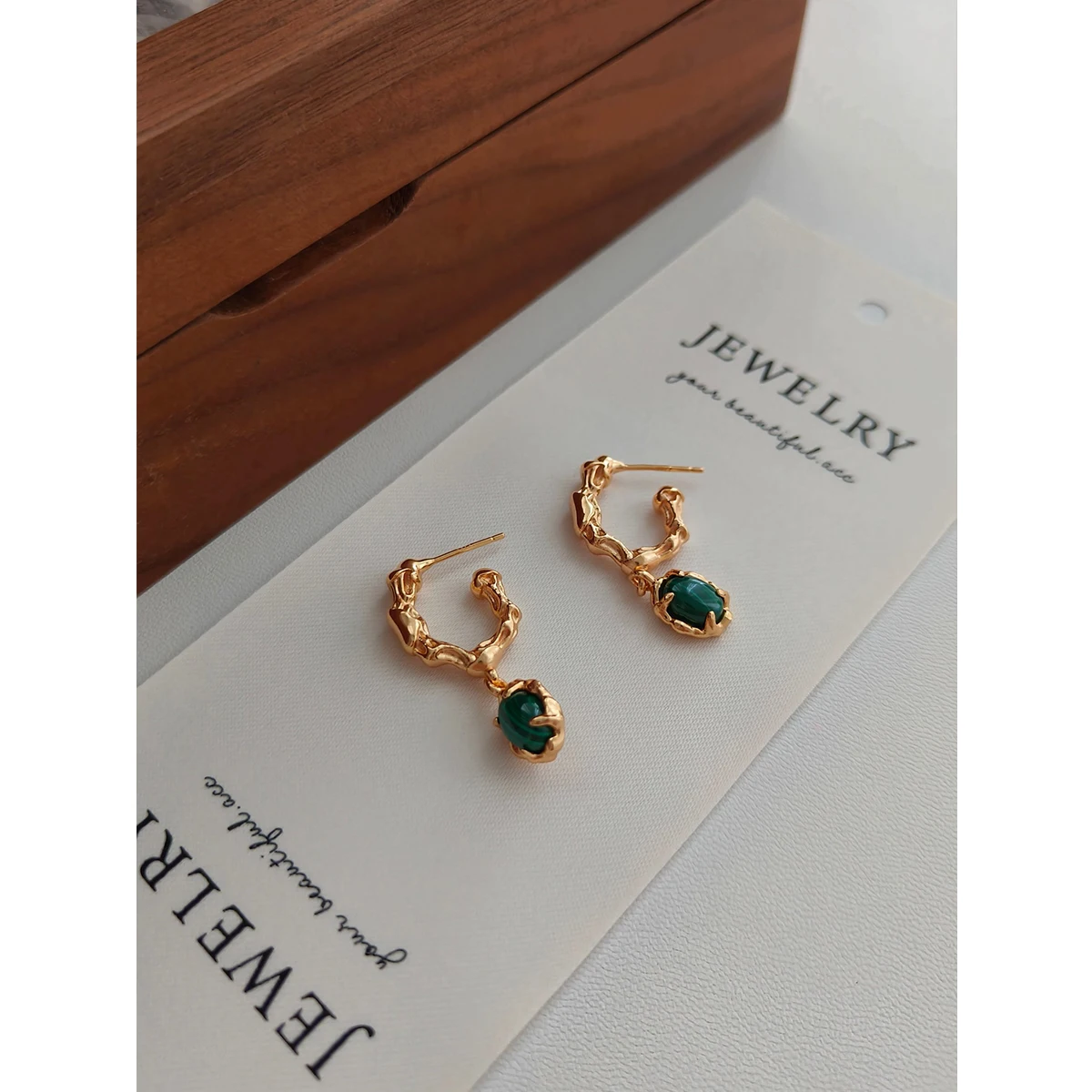 Full S925 Pure Silver Plated 18k Gold | Malachite Earrings 100630