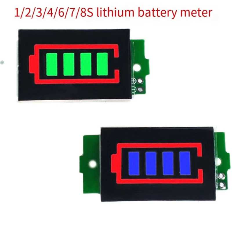 2 Pcs 1-8S Lithium Battery Meter Display Module Blue Three String LED Lithium Battery Pack Indicator Board Replacement