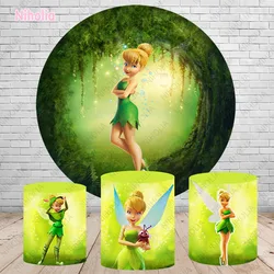 Tinkerbell Backdrop Round Cover Girls Kids Birthday Party Green Fairy Photography Backdrop Studio Plinth Elastic Decor Banner