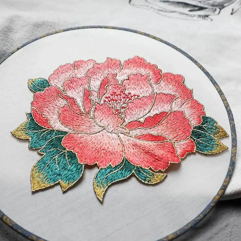 Chinese Style Peony Embroidery Sew on Patches for Cheongsam Decorative Applique, Big Size, 6 Colors Optional