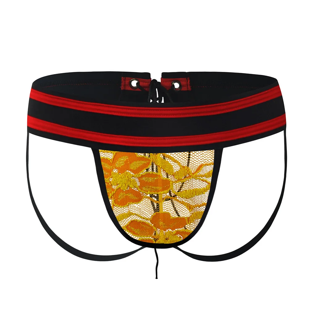 Men's Panties Sexy Jockstrap for Men Double Thong Hip Lace-Up Sports Panties Breathable Sweat Low waist U-Pouch Thongs