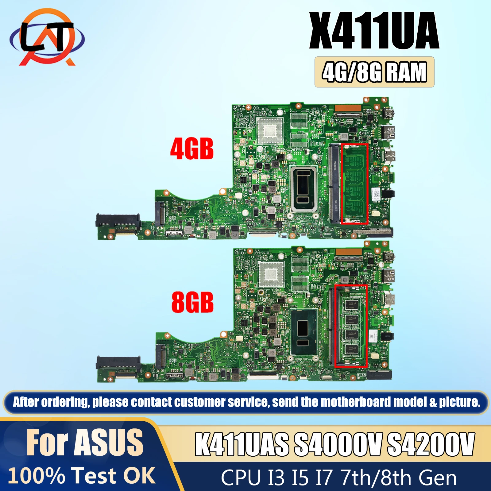 

X411UA Mainboard For ASUS Vivobook 14 K411UAS S4000V S4200V A411U K411U F411U Laptop Motherboard CPU I3 I5 I7 7th/8th Gen 4G/8G-