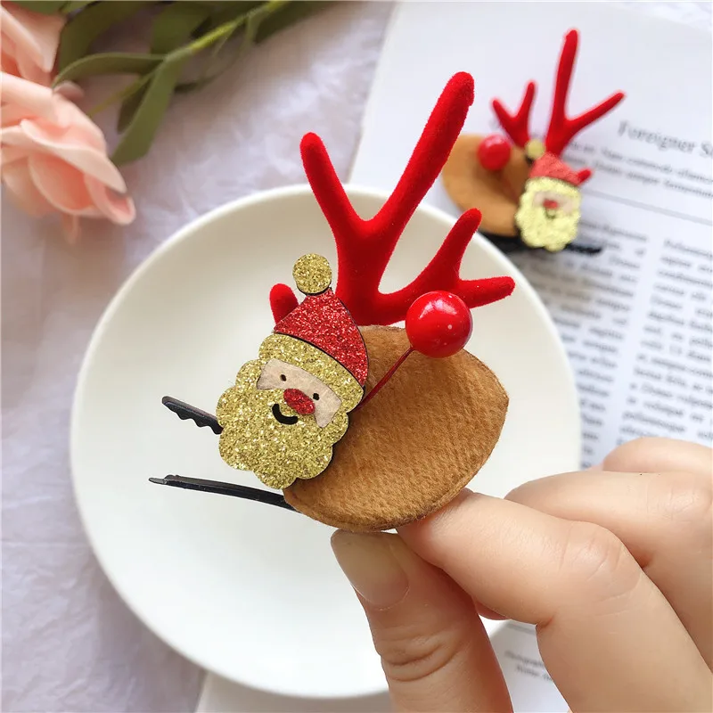 Cute Christmas Hairpin Girls Cartoon Christmas Deer Ear Hairpin Hair accessories Kids Christmas Headwear ornaments