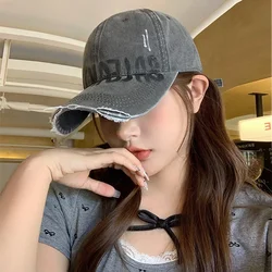 Retro washed baseball cap women's summer sunshade letters versatile face small cap men
