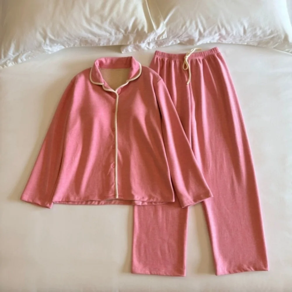 

Pure Color 2 Piece Set Sleepwear Women's Pajamas Home Wear Clothing New Autumn Winter Long Sleeve Pyjamas Woman Nightwear