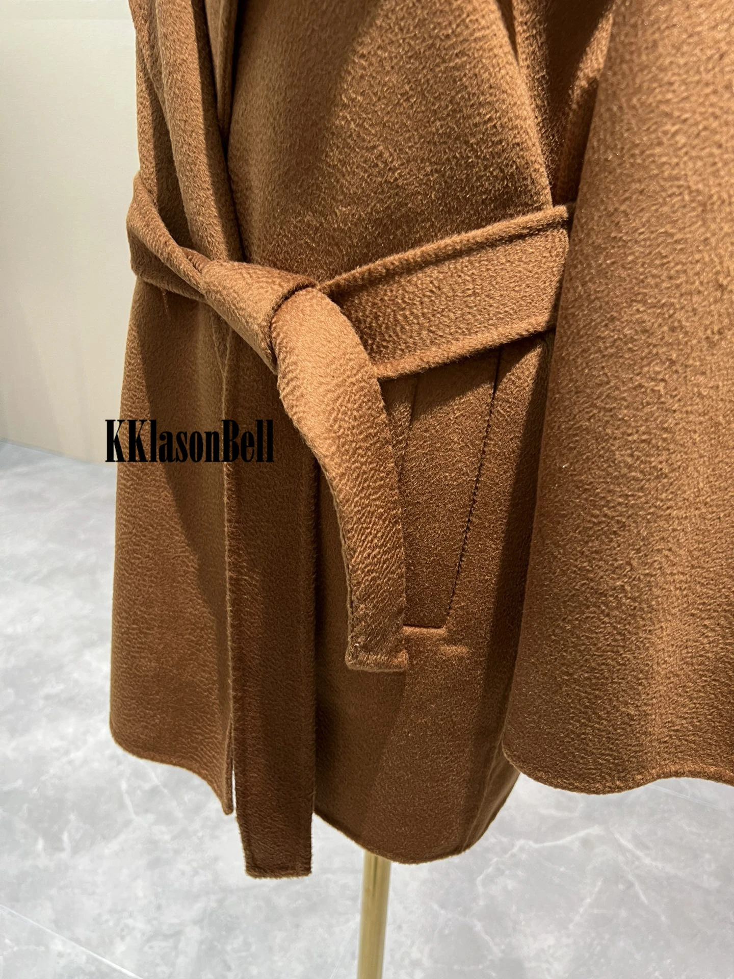 12.14 KKlasonBell Temperament Fashion With Belt Lapel Collar Double-Sided Cashmere Coat Women