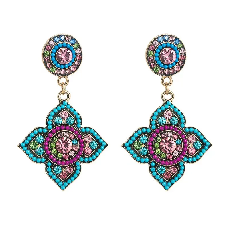 1 Piece Of Vintage Bohemian floral Colored Rhinestone Earrings For Women\'s Fashionable Temperament Earrings