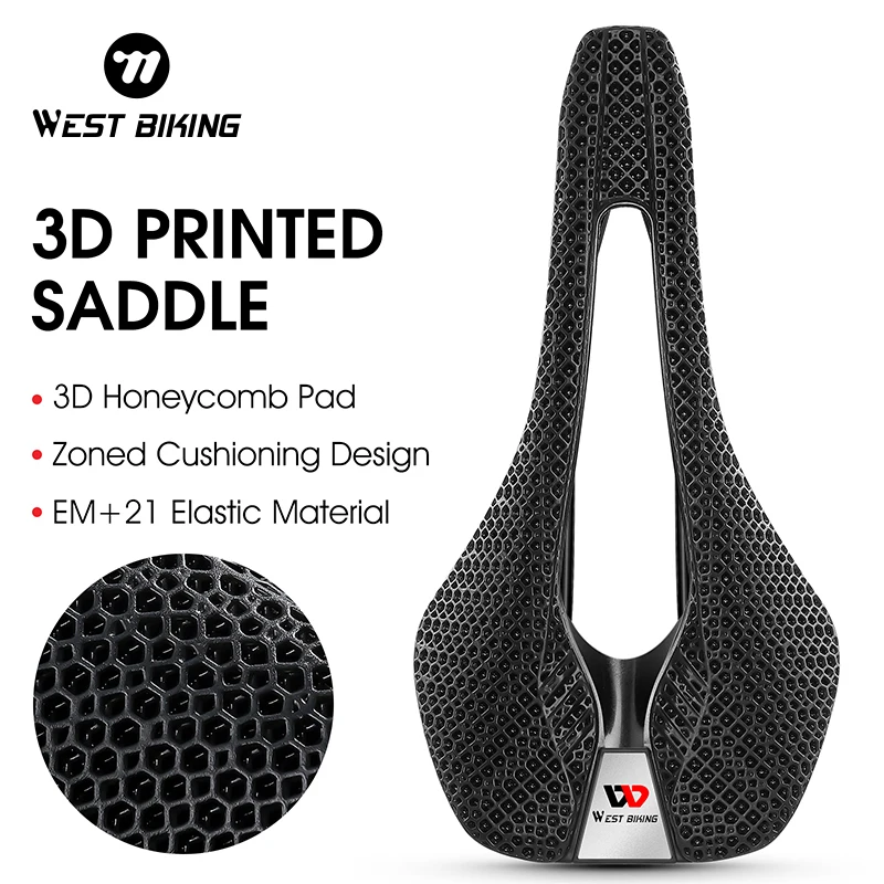 

WEST BIKING 3D Printed Bike Saddle Hollow Racing Bike Saddle Honeycomb Bike Seat Shock Absorption Buffer Bicycle Cushion