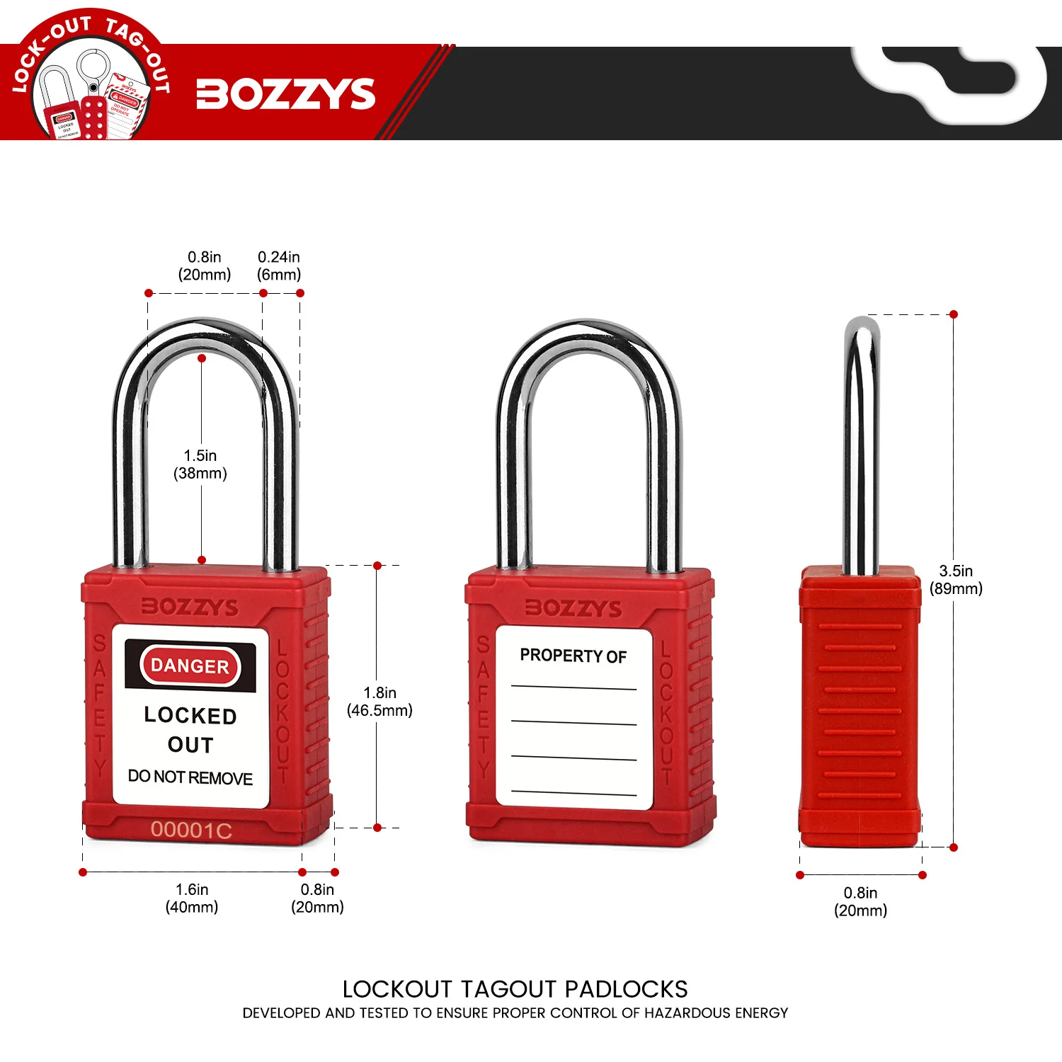 12PCS Loto Safety Padlocks with the Same Keys,Copper Cylinder,1 key per Lock,Steel Shackle,Lockout Tagout(BD-GT01KA-12PCS)