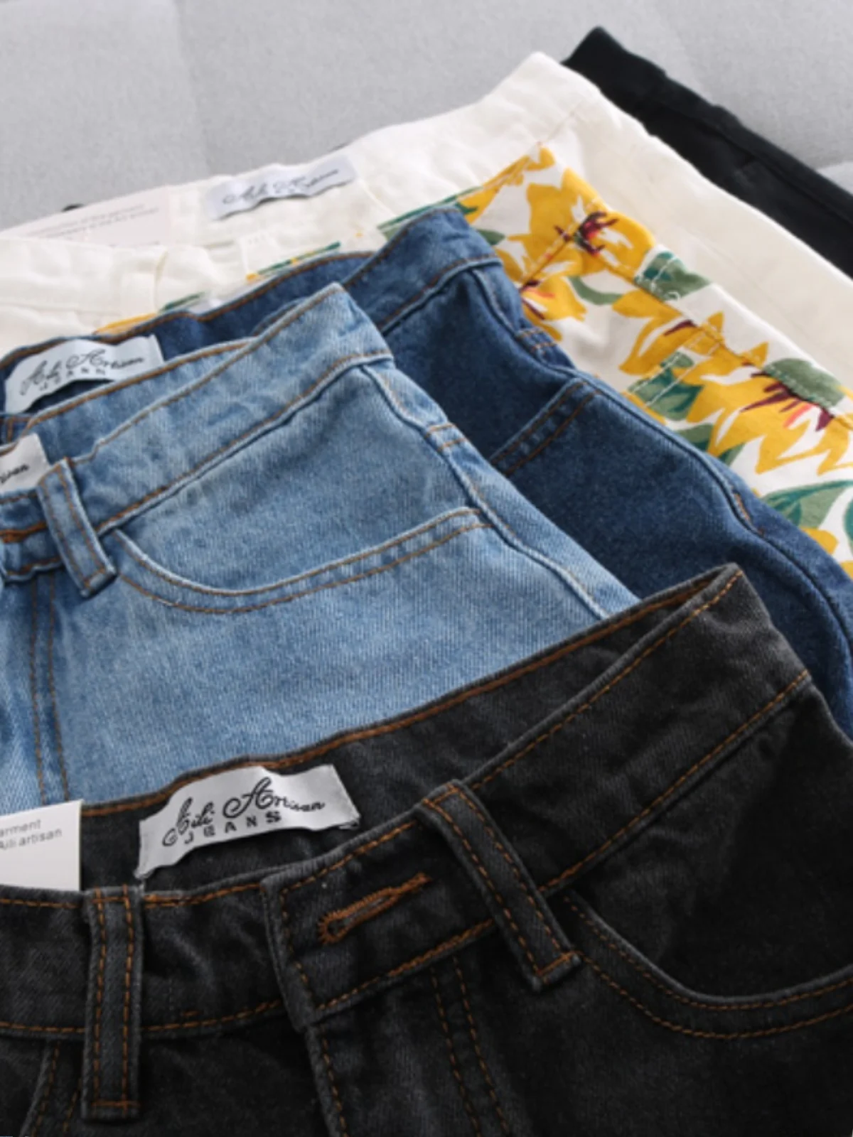 Hoge taille wijde pijpen ort jeans dames zomer vintage a-lijn slim fit hotpants met manchetten zonprint trendy diepblauwe denim orts