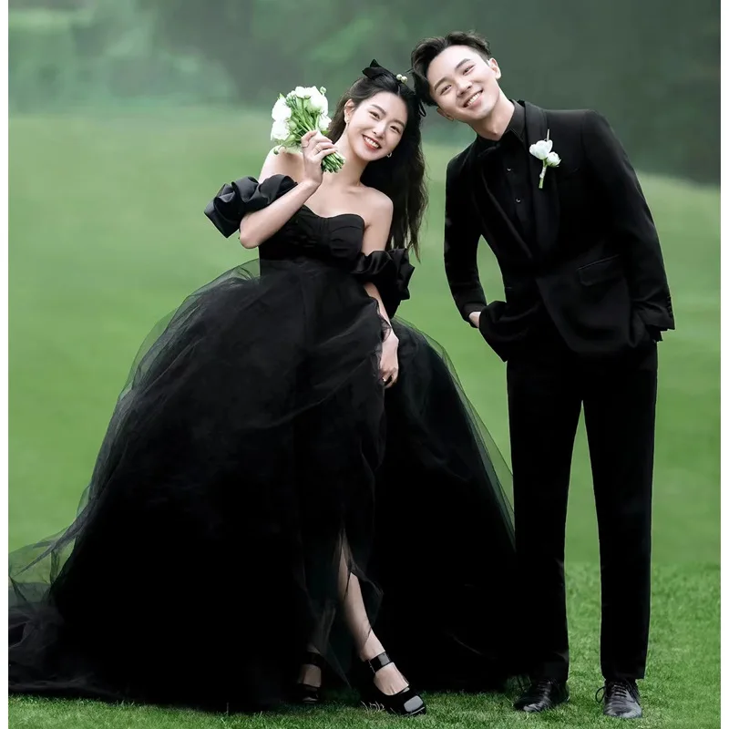 Black Ball Gown Wedding Dresses With Separate Sleeves Court Train Bridal Gowns Formal Vestido De Noiva robe mariage