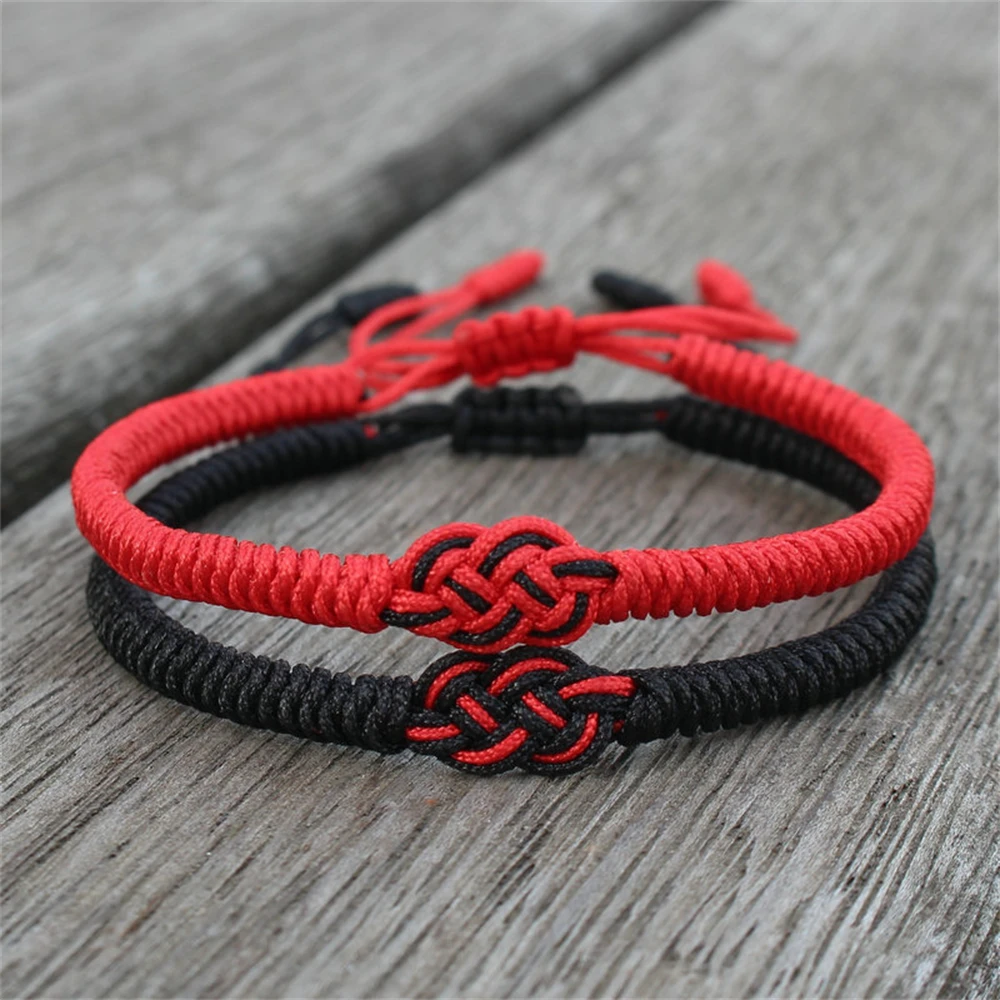 Red Black Woven Bracelet China Vajra Knot Wristbands Fashion Adjustable Couple Bangles for Men Women Lucky Jewelry Gift