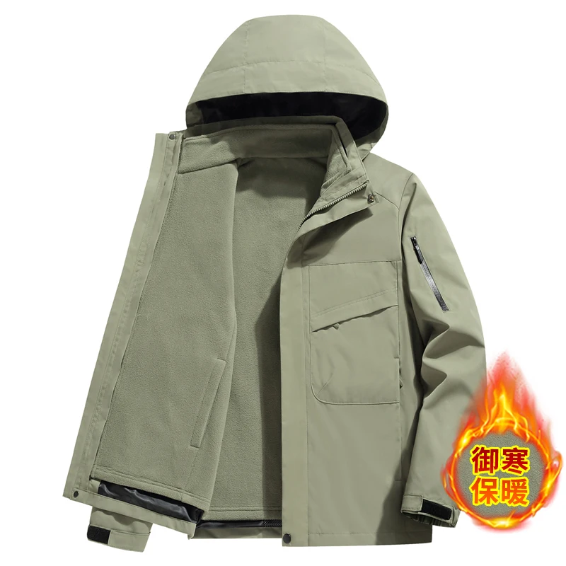 

Outdoor Fashion Hiking Jackets Men Comfortable Warm Windproof Male Outerwear Waterproof Camping Overcoat Solid Color with Hood