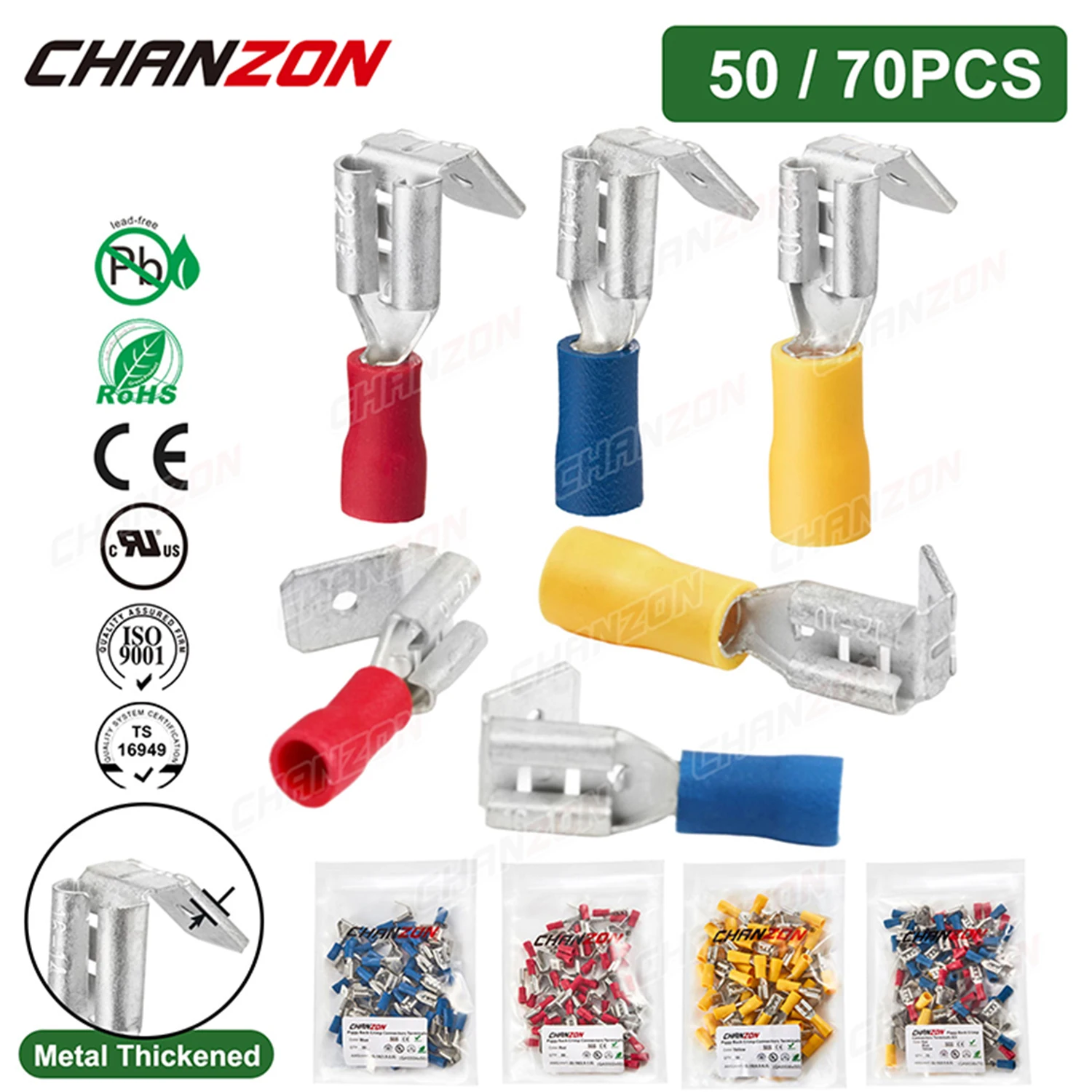 50/70PCS Piggy Back Wire Terminals 6.3Mm Piggyback Cord Disconnect Crimp Splice Wirefy Electrical Solderless Connectors 22-10AWG