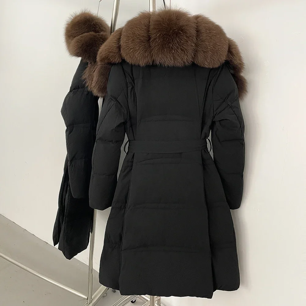 OFTBUY ビッグフォックスファーふわふわジャケット 冬用リアルファー ホワイトダックダウンコート 天然毛皮 女性用パファージャケット 新着婦人服