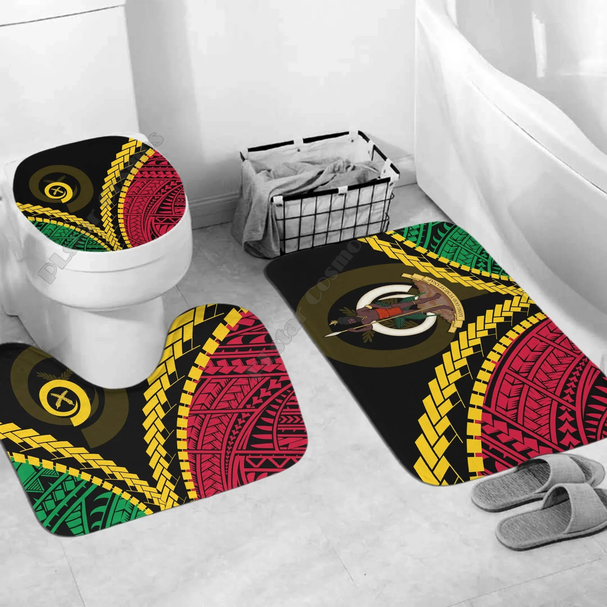 Vanuatu Bathroom Set Proud Ni - Van Special Version 3D All Over printed Bathroom Pedestal Rug Lid Toilet Cover Bath Mat Set