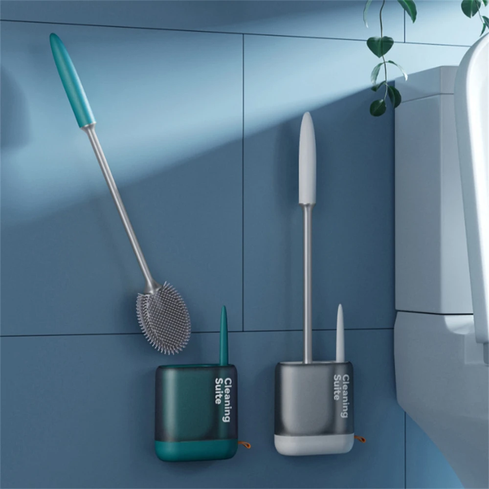 

Wall Hanging Toilet Brush Silicone TPR Toilet Brush with Drain Holder Silicone Flat Head Cleaning Brush Bathroom Accessories