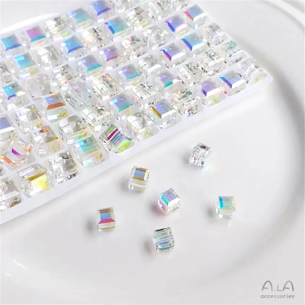 Cuentas de cristal austriaco, elementos de cubo de azúcar de aurora, pendientes DIY, collar de clavícula de color mágico, accesorios de joyería