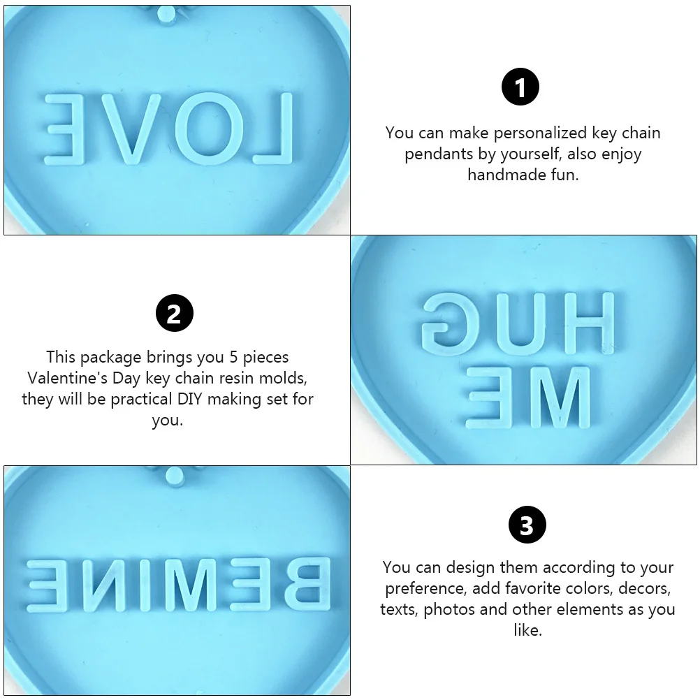 

5Pcs DIY Key Chain Resin Molds Silicone Valentine's Day Pendant Craft Making Valentine's Day Keychain Molds Silicone Mold