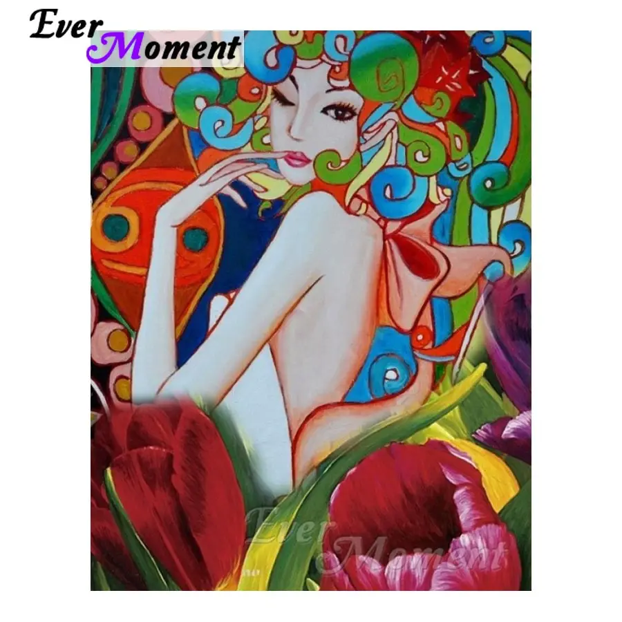 

Ever Moment Diamond Embroidery Girl Flower Diamond Mosaic Full Square Drills Artwork Home Decoration Painting ASF1181