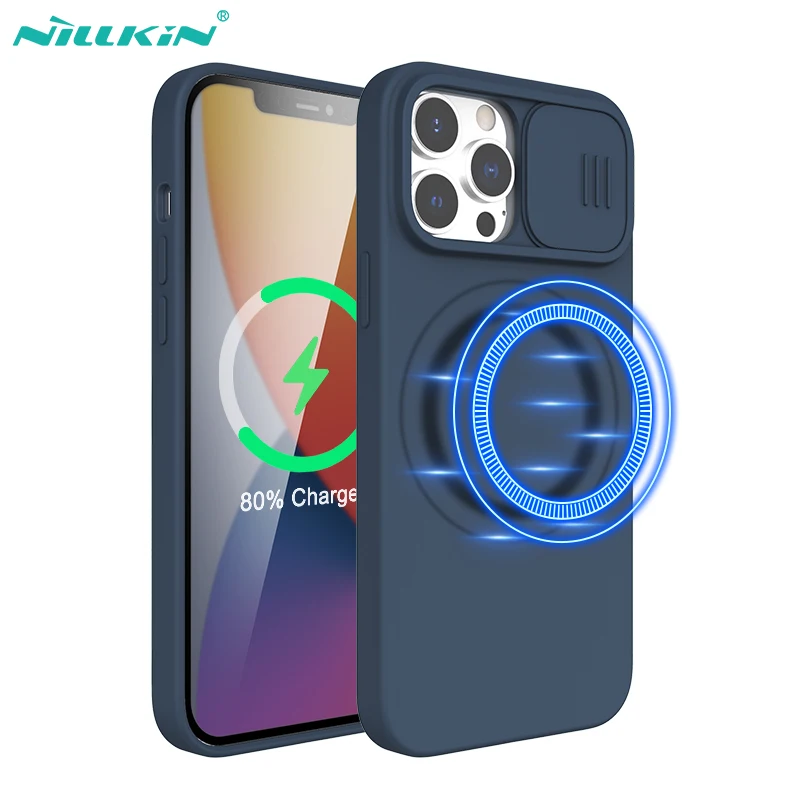 NILLKIN Magnetic Case For iPhone 14 Pro Max Liquid Silicone Soft Case For iPhone 13 ProMax Case Slide Camera Protection Cover