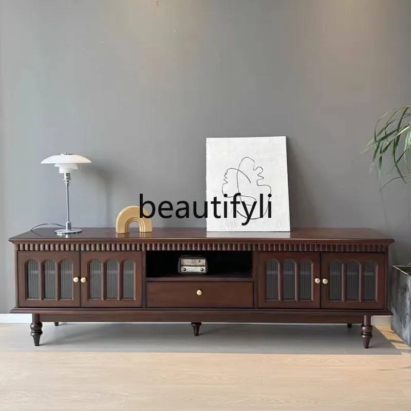 

Solid Wood Modern Minimalist TV Cabinet and Coffee Table Set European Style Small Apartment Living Room TV Stand