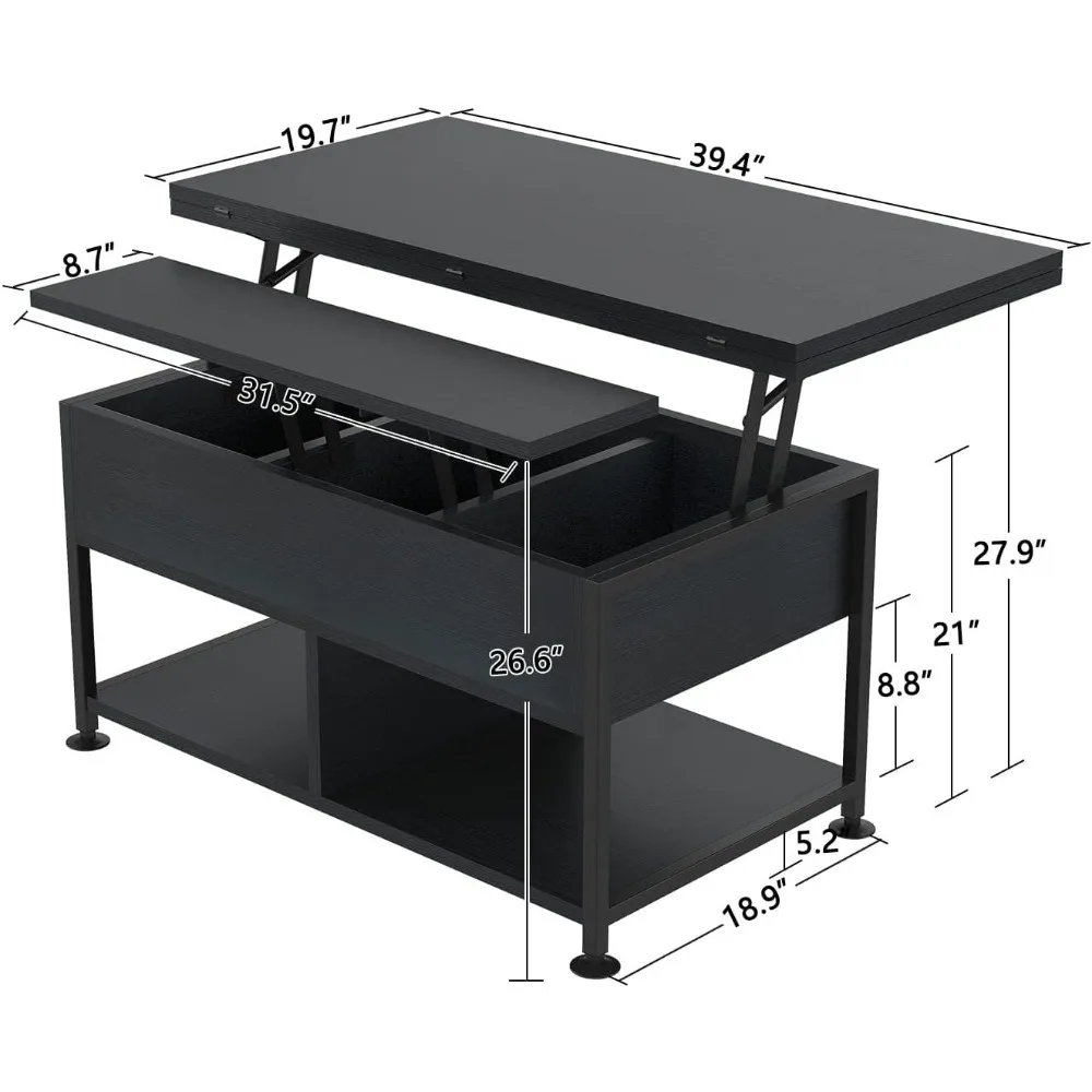 Mesa de centro elevadora multifuncional 4 en 1, 19,7 pulgadas, con compartimentos ocultos, mesa de comedor moderna