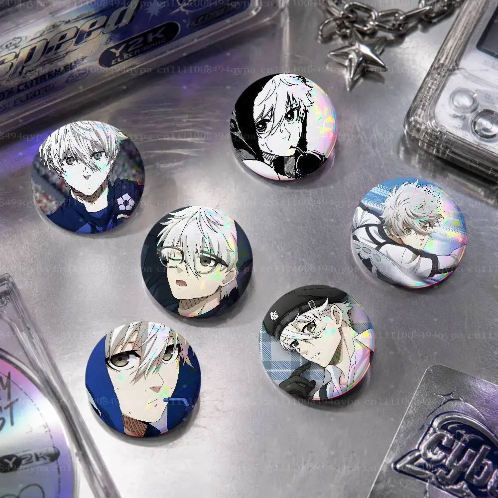 N-Nagi B-Blue Anime Lock Pin Round Circle Shape Metal Button Pin Badge Pinback Decoration Gifts Clothes Decor