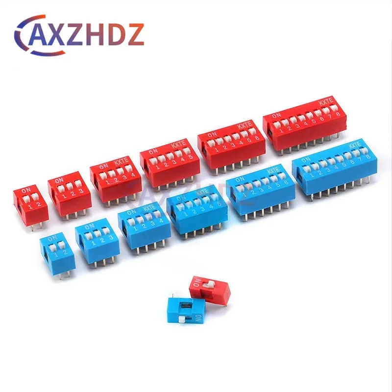 10PCS 2.54mm Red Blue Toggle Switch Spacing 2.54MM DIP Dial The Code Switch 1 2 3 4 5 6 7 8 9 10 PIN Quick Switch