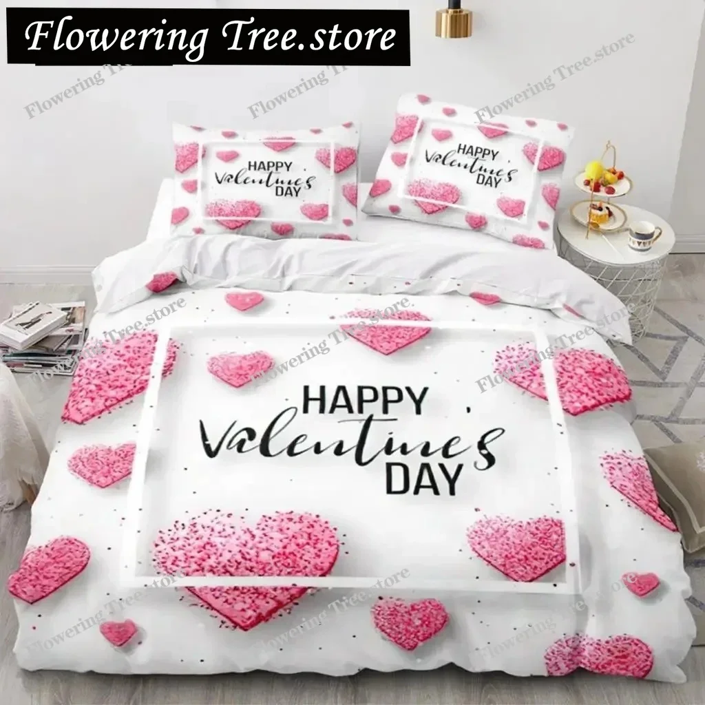Red Love Heart Duvet Cover Luxury Romantic Theme Bedding Set for Couple Valentine's Day Gifts for Girlfriend Bedroom Decoration
