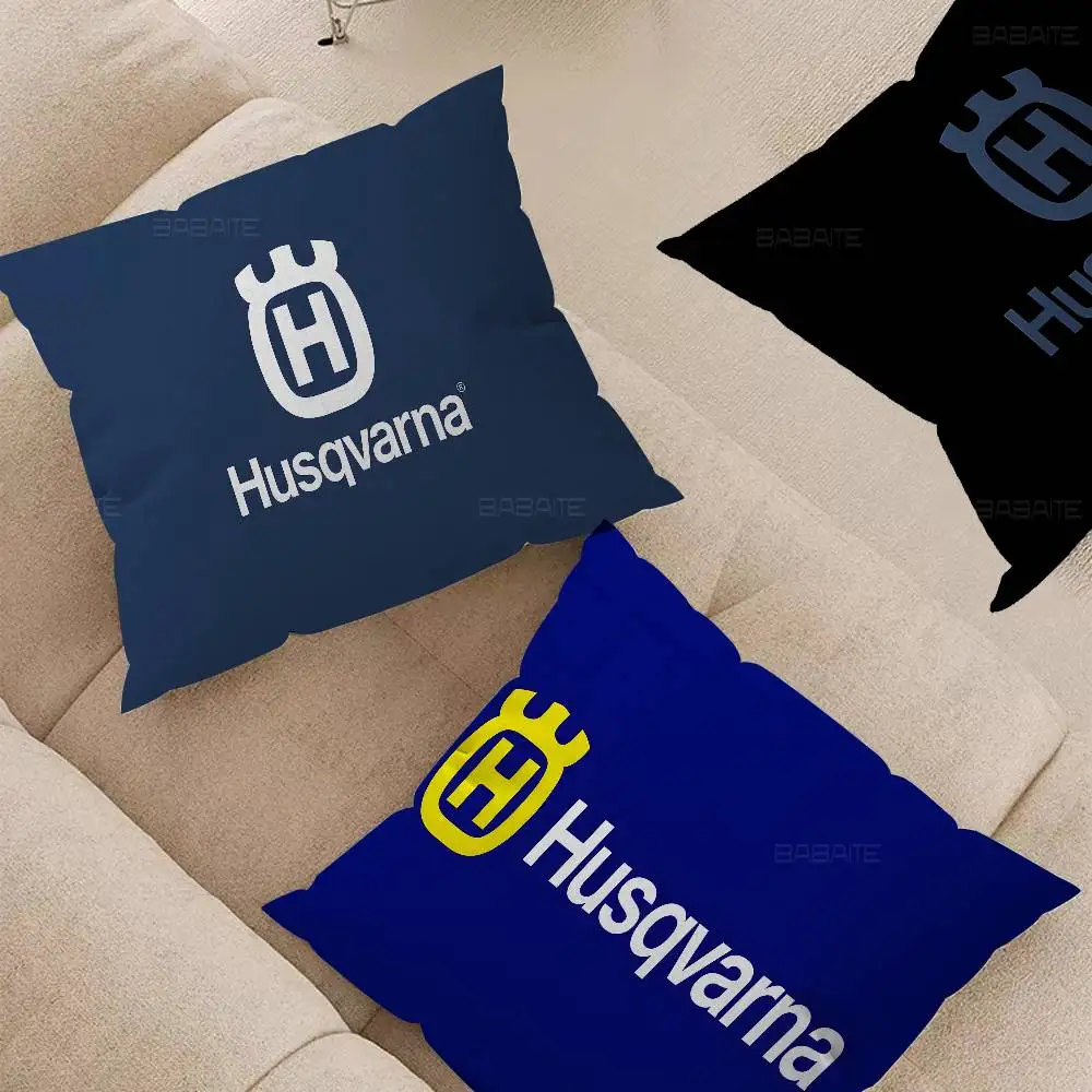 

H-Husqvarnas Logo Pillow Covers Cartoon Sofa Decorative Home Double-sided Printing Short Plush Cute Cushion Cover