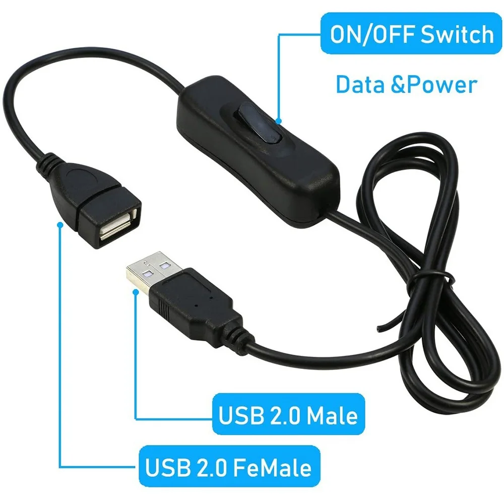 STONEGO USB Switch Extension Cable Support Data Transmit and Power Supply with On/Off Power Switch for LED Strips, USB Devices