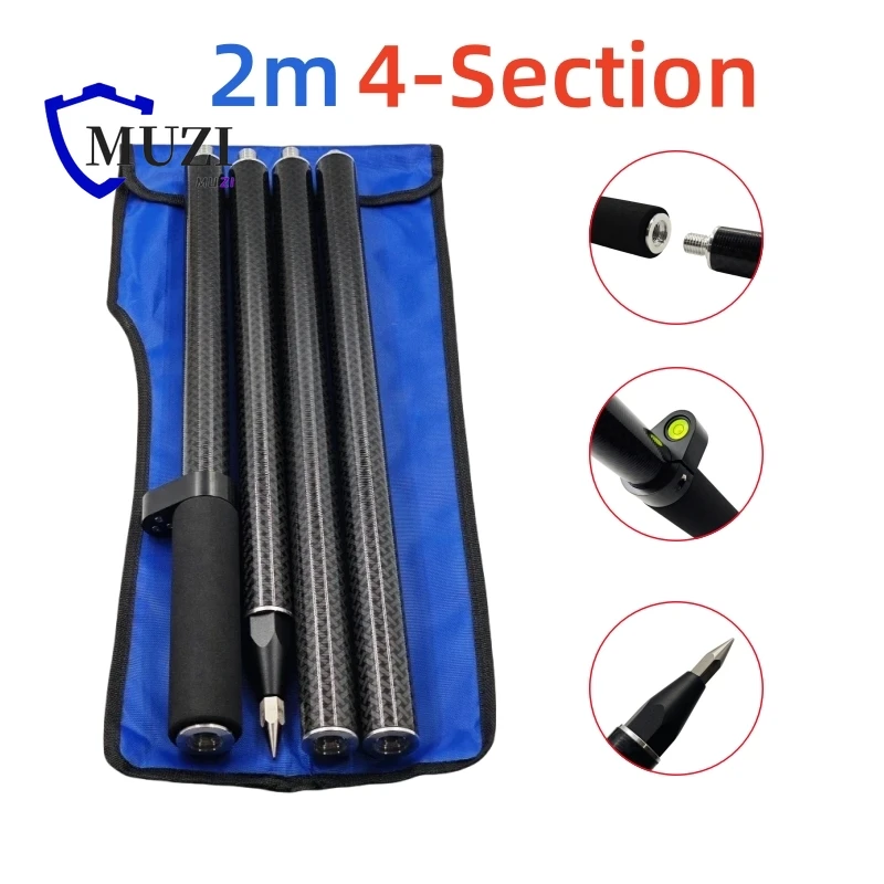 High Quaity 100% Carbon Fibre GPS RTK Pole 2m Four-section Measuring Rod Carbon Fiber Extension Prism Pole 4 Poles 32mm Diameter