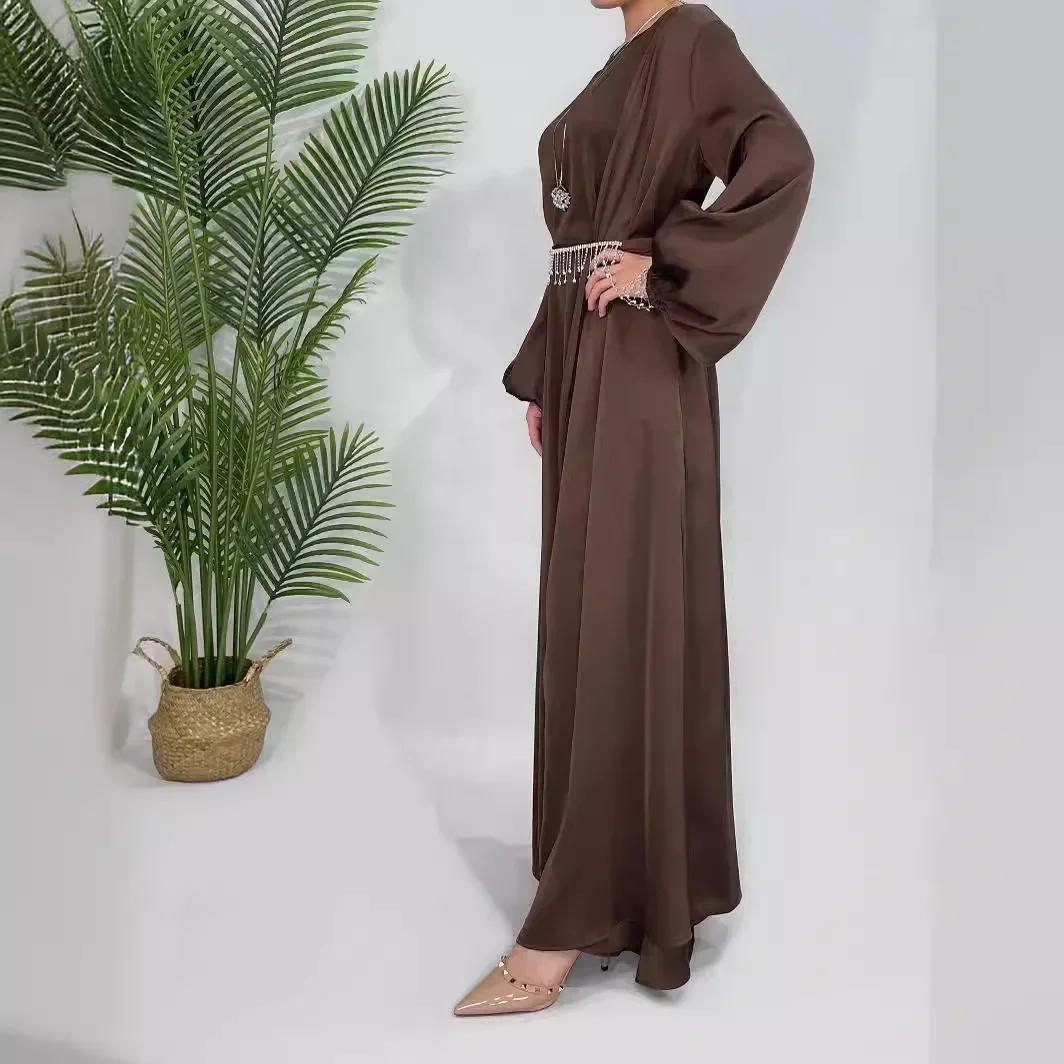 Turkey Kaftan Arab Robe Islamic Clothing Elegance Satin Muslim Set Long Sleeve Women Eid Long Maxi Dress with Hijab Dubai Abayas