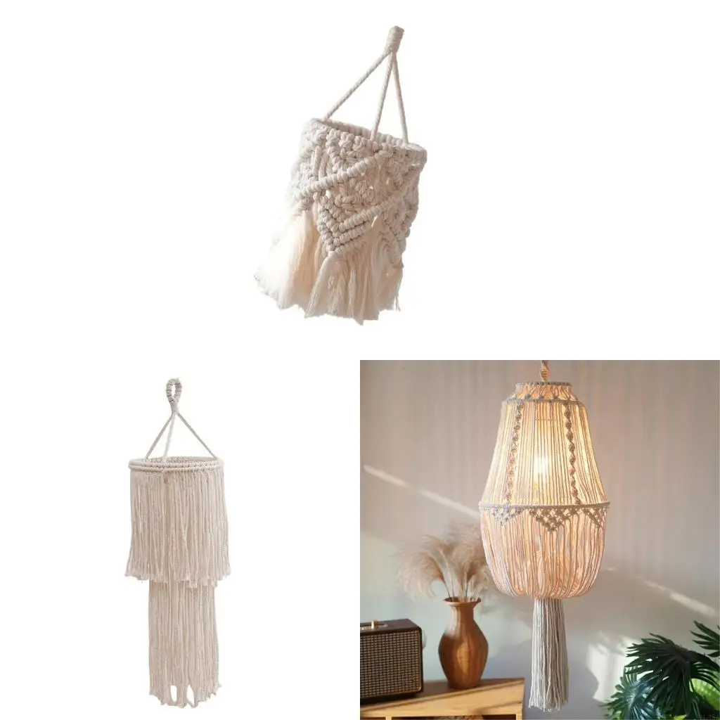L43A Durability Cotton Rope Handwovens Ceiling Light Shade Lampshade Pendants Create Warm and Inviting Feel in Any Room