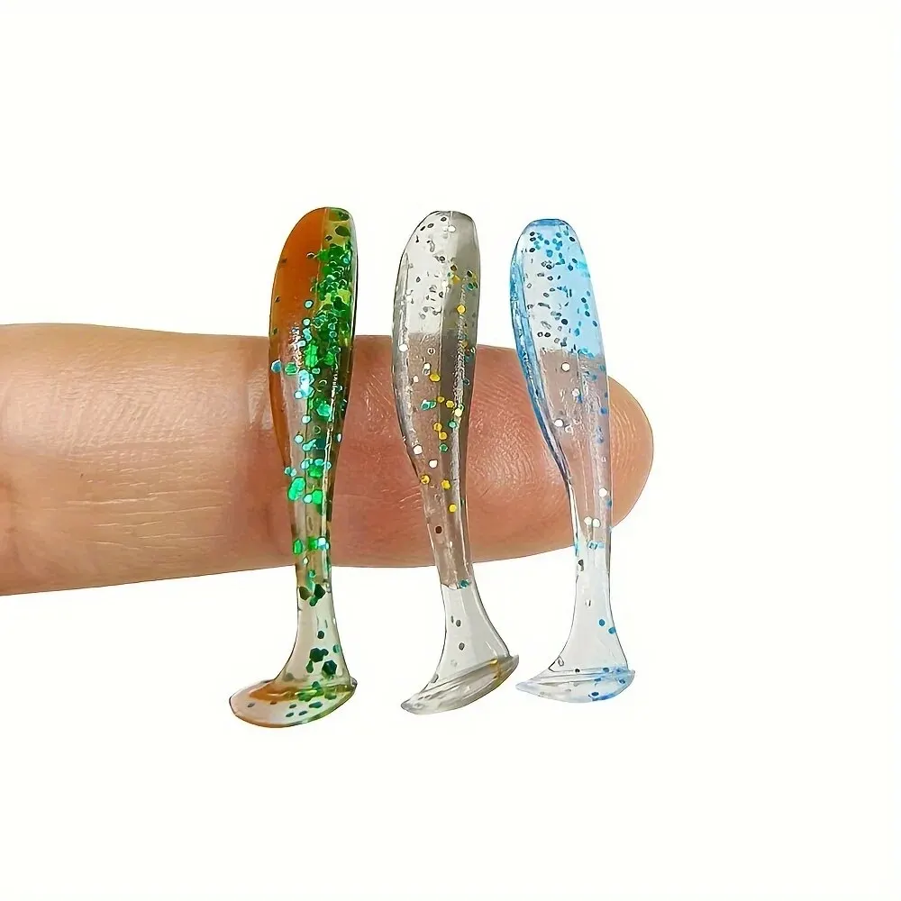 50 قطعة من طُعم الصيد الناعم الصغير، طُعم دودة على شكل حرف T، طُعم صناعي من السيليكون، أدوات صيد باس بايك