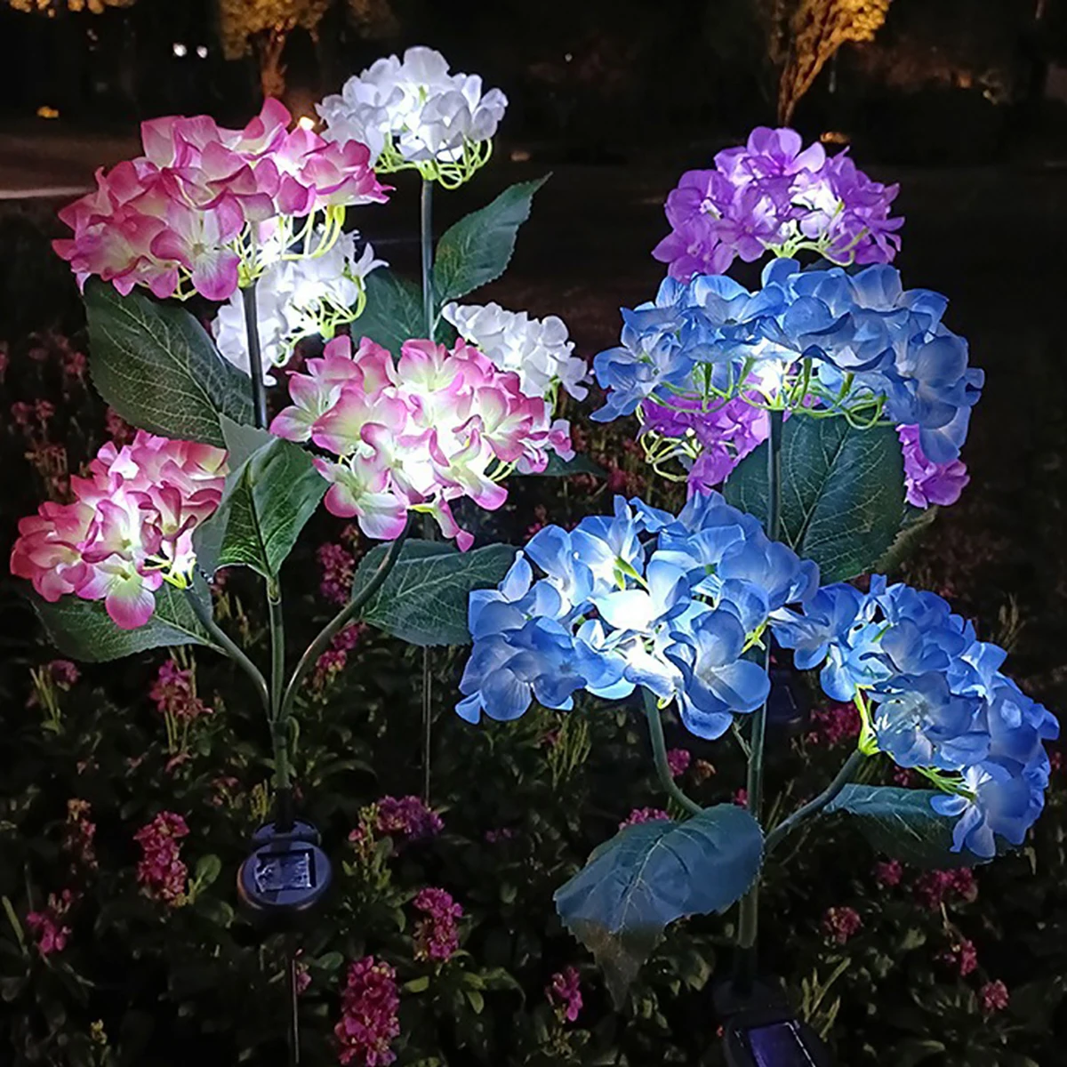 Solar LED Lights Hydrangea Lawn Lamp Pink Blue Purple White Flower Lantern For House Courtyard Garden Decoration Cold Light