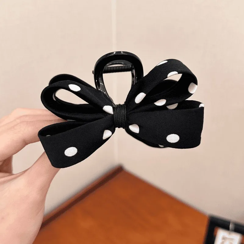 Women's Polka Dot Bow Hairpin Classic Color Elegant Shark Clip Fashion Girl Ponytail Clip