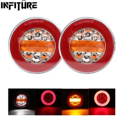 2Pcs Round LED Truck Tail Light 12V 24V Dynamic Running Turn Signal Rear Lamp Trailer Brake Lights Pickup Car Tractor Taillights