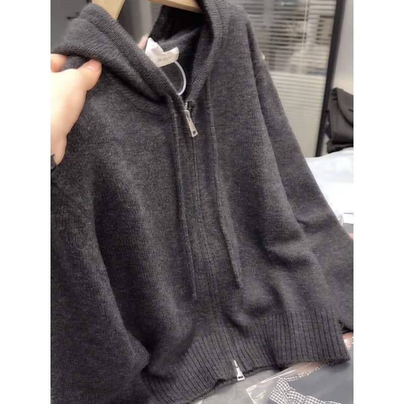 ay محبوك طويل Sve هوديي المرأة عارضة تخفيف سترة الخريف 2025 جديد Sle حجم كبير فضفاض أعلى Quali تريكو #5