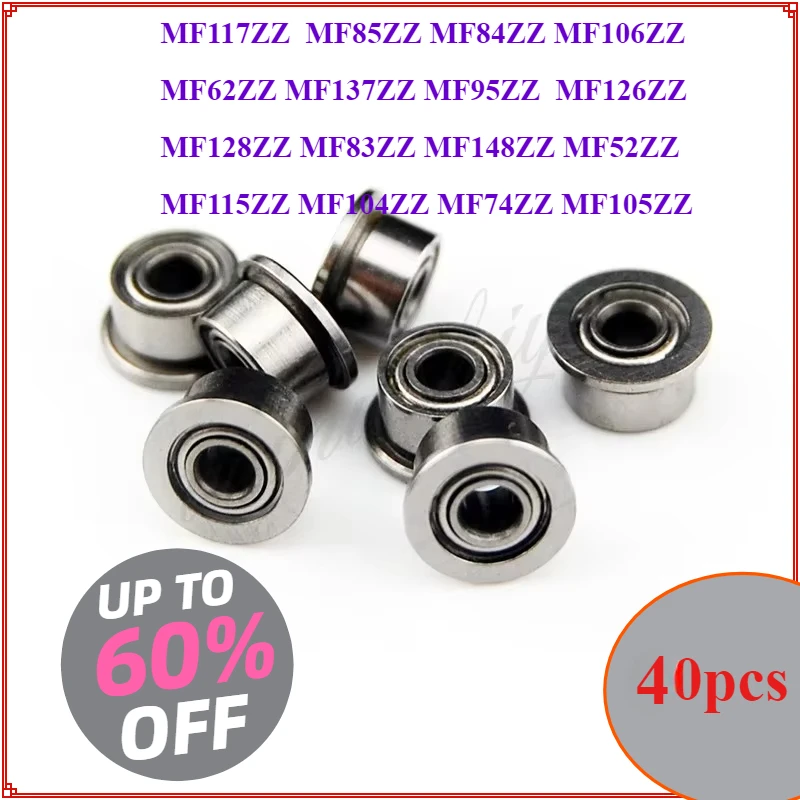 40pcs MF52ZZ MF62ZZ MF63ZZ MF74ZZ MF83ZZ MF84ZZ To MF148ZZ Miniature Flange Bearing Thin Wall Metal Shielded Flanged Bearings