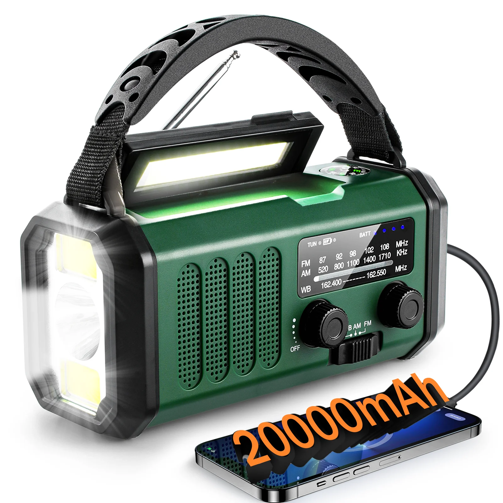 20000mAh Outdoor Solar Rechargeable Emergency Radio Hand-Crank Powered FM AM NOAA Weather Radio Internet Radio Factory Wholesale